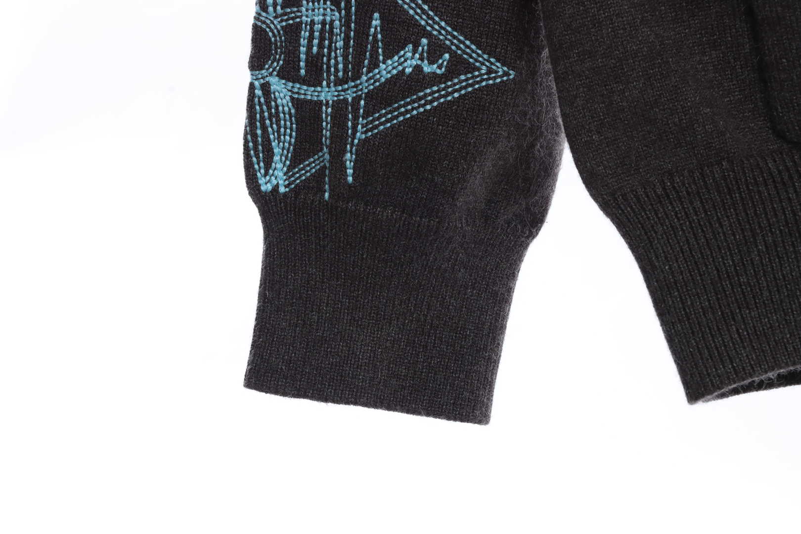 L-VxFREQUENCY Irregular Embroidered Mohair Cardigan