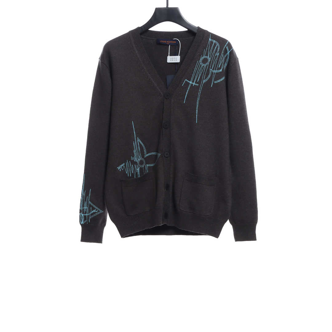 L-VxFREQUENCY Irregular Embroidered Mohair Cardigan