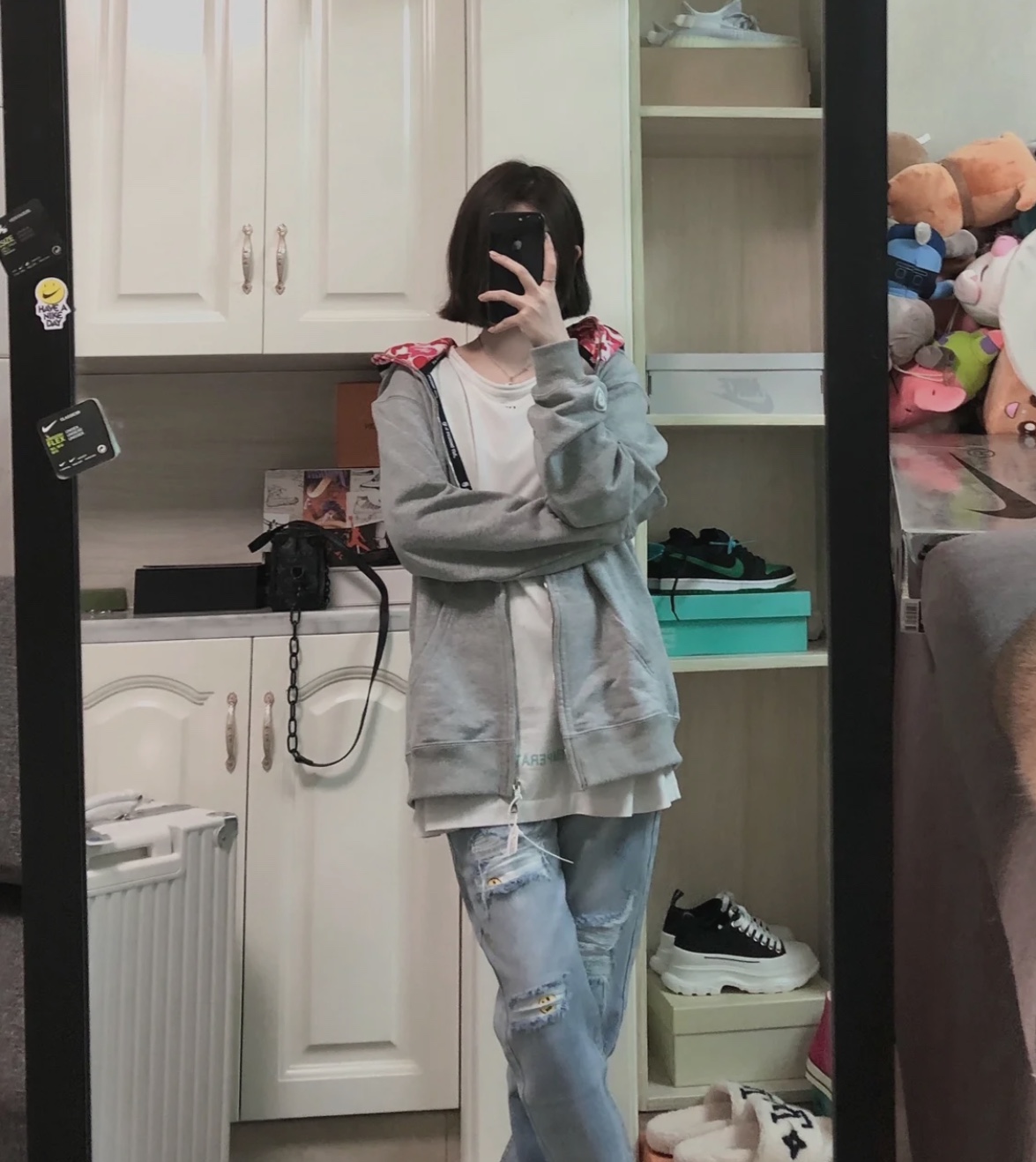 BAPE co-branded tiger head shark gray and pink double hoodie