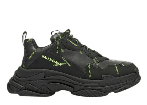 Balenciag* Triple S Sneaker ‘Allover Logo – Black Fluo Yellow’