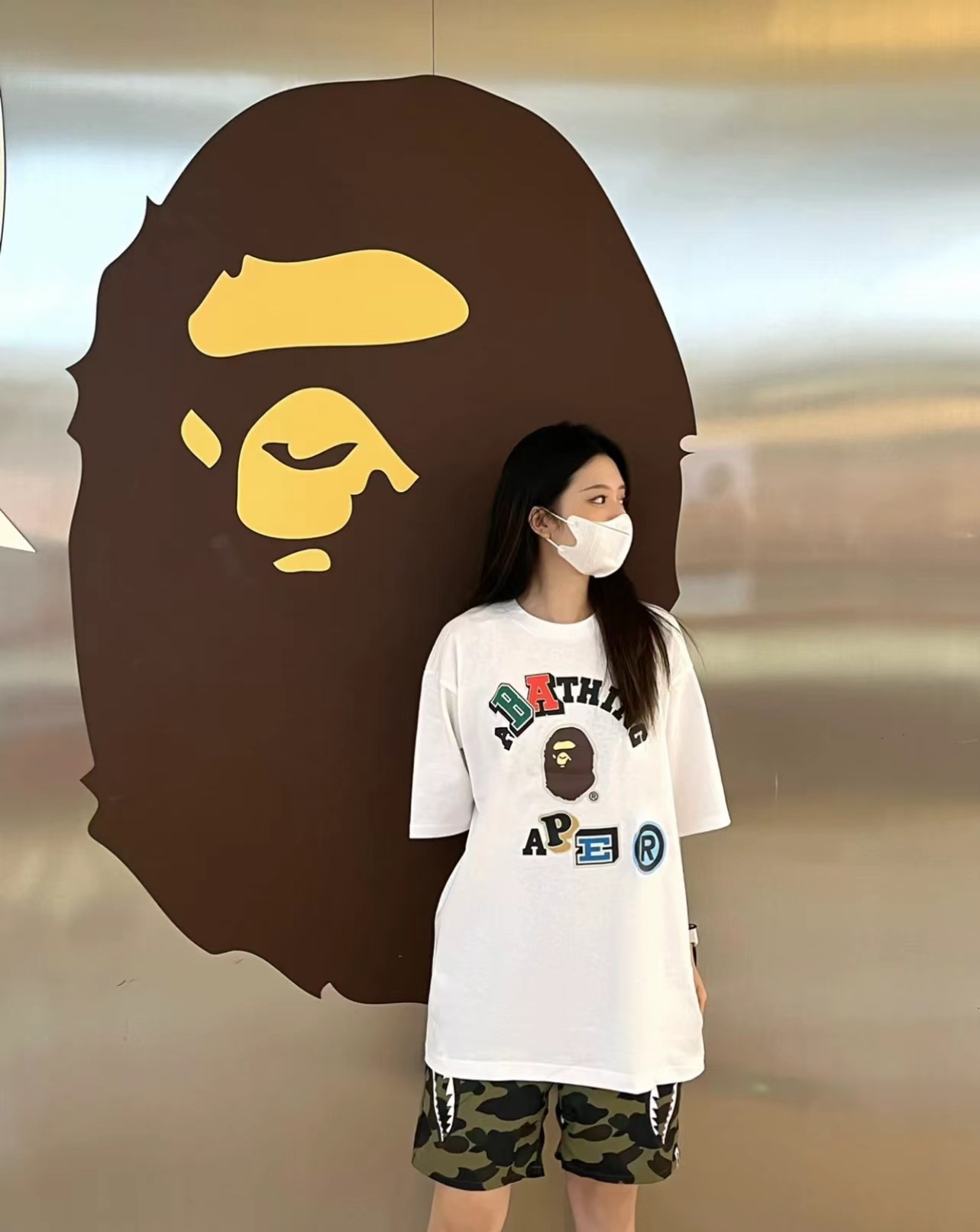 BAPE ape head logo colorful print short sleeves