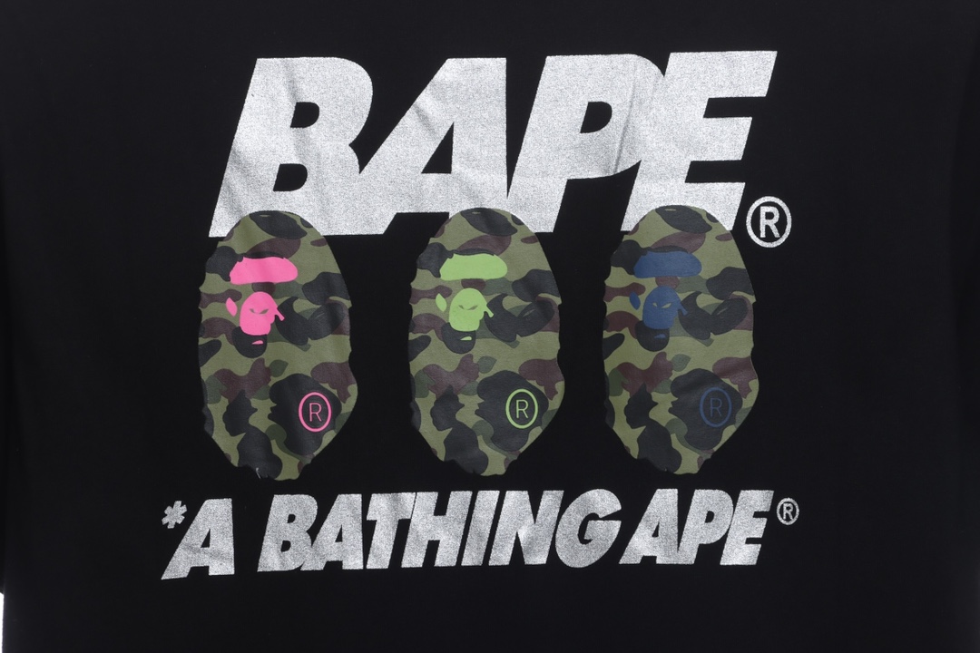 BAPE camouflage ape head reflective letter printing short sleeves
