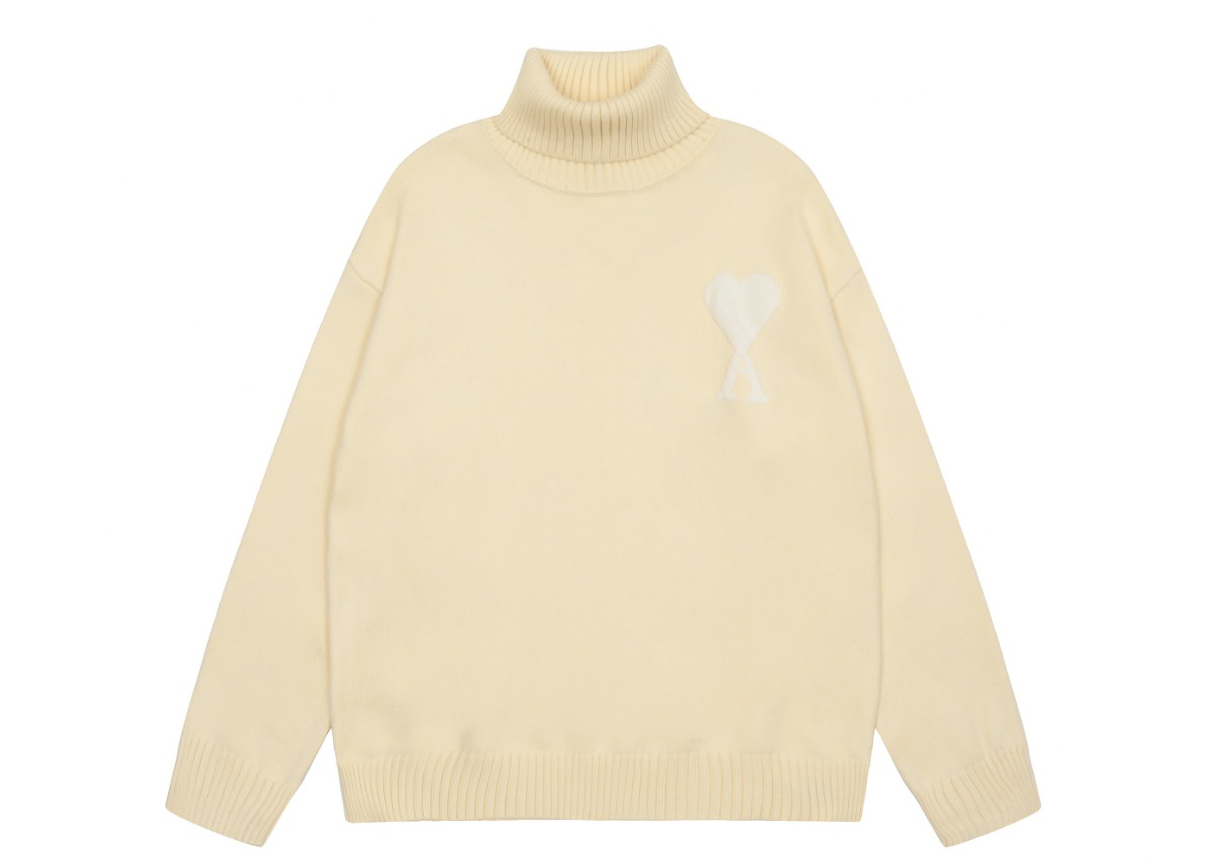 Am1 2024SS classic cream white jacquard big heart turtleneck sweater