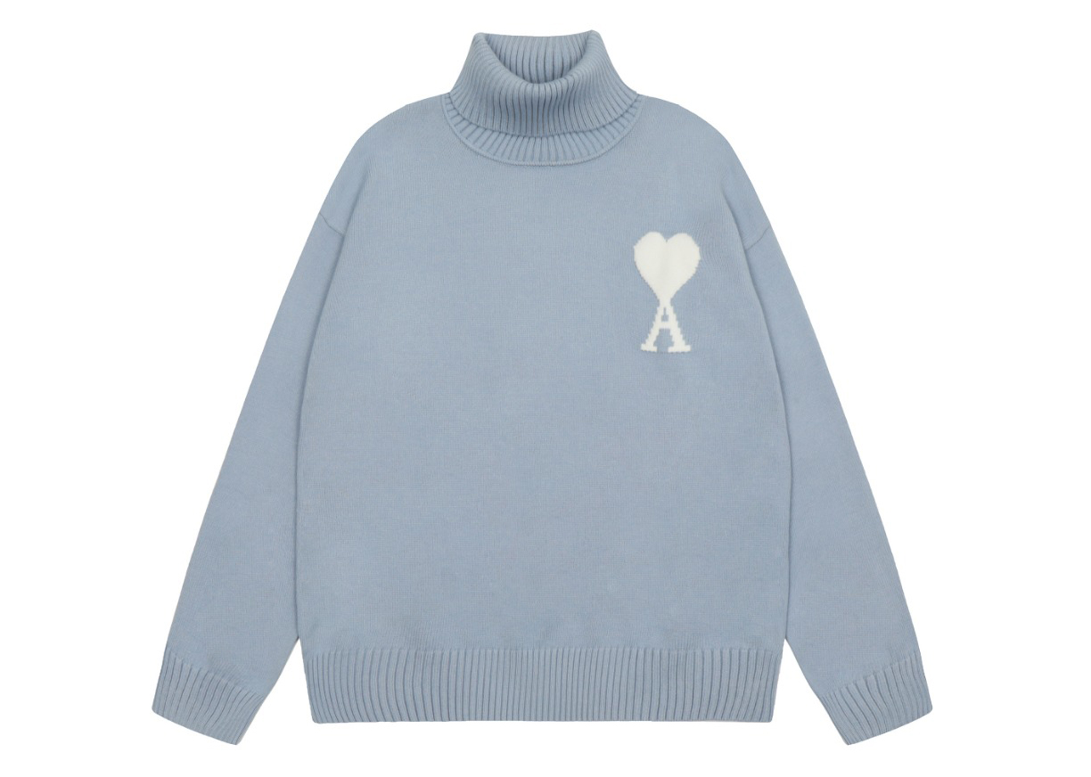 Am1 2024SS classic blue jacquard big heart turtleneck sweater
