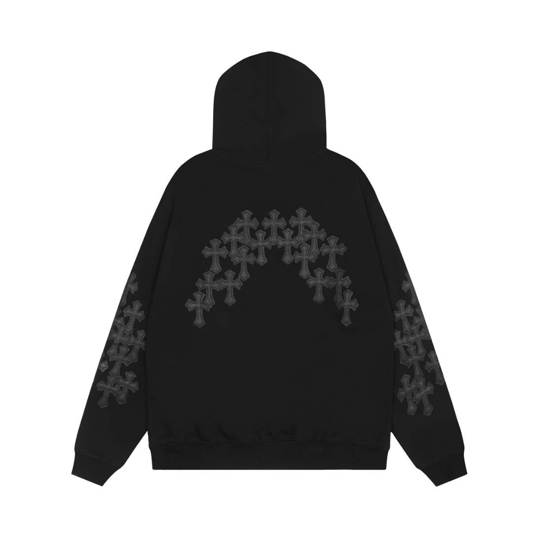 Chrome Hearts black embroidered and printed heavy-duty zip-up hoodie