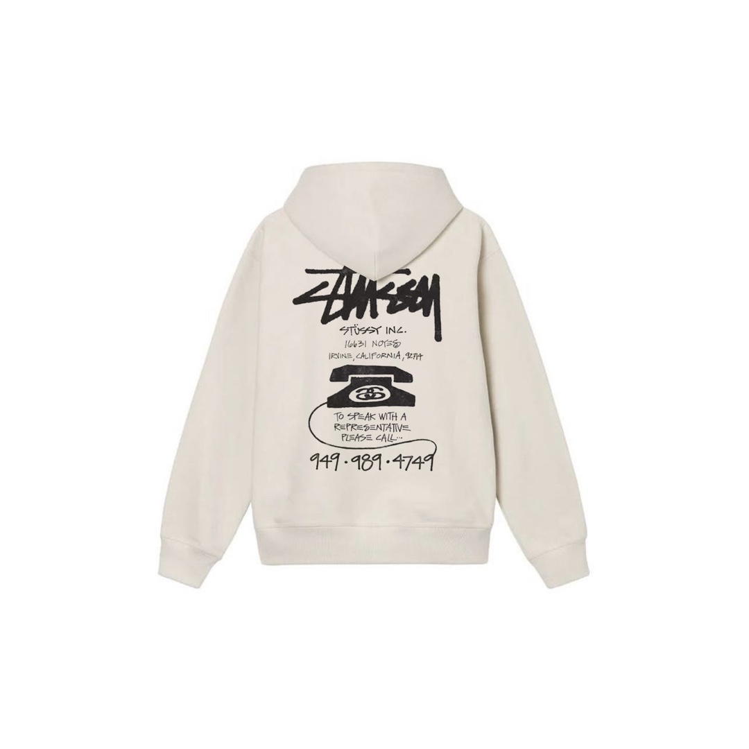 Stu$$y OLD PHONE TEE pigment dyed graphic print hoodie with vintage phone design