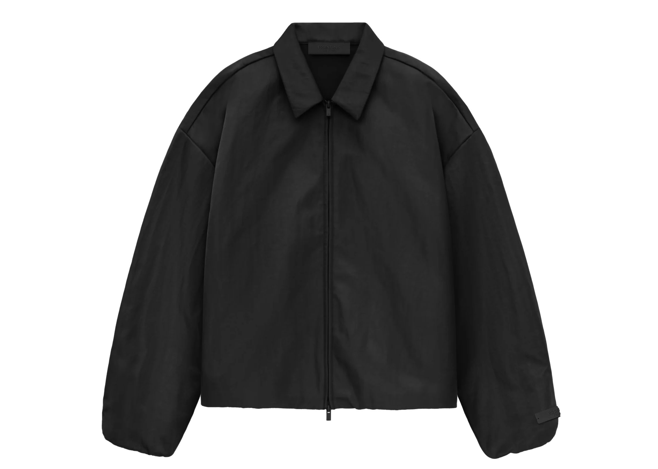 FEAR OF GOD ESSENTIALS 24FW stand collar windbreaker with appliqué letter embroidery.